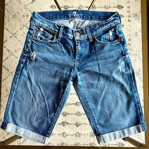 7 For All Mankind Denim Distressed Bermuda Shorts